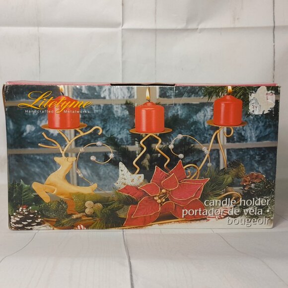 Candle Holder Reindeer Poinsettia Litetyme Handcrafted Metalworks - Picture 14 of 16